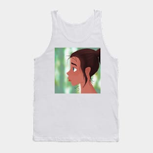 Girl in Profile on Green Tank Top